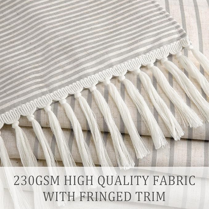 Awellife Farmhouse Shower Curtains for Bathroom,Grey Flax Texture Striped Shower Curtain with Tassels Boho Rustic Neutral 72x72