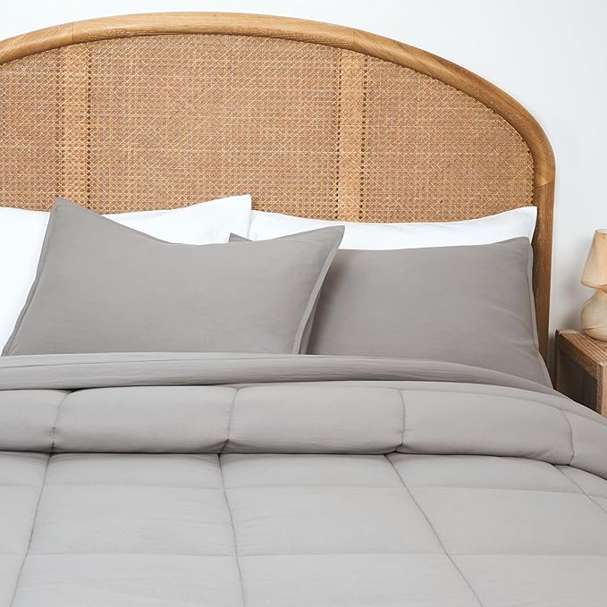 UGG King Size Comforter Set with 2 Pillow Shams Lightweight Down Alternative Comforter King Size Blanket Reversible Cozy Warm All Season Washable Hypoallergenic Bedding Set, Light Grey (Leonora)