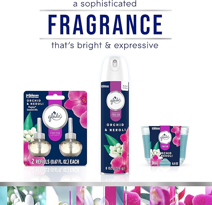 Glade Candle Orchid & Neroli, Fresh Collection, Fragrance Candle Infused with Essential Oils, Air Freshener Candle, 3-Wick Candle, 6.8 Oz, 3 Count