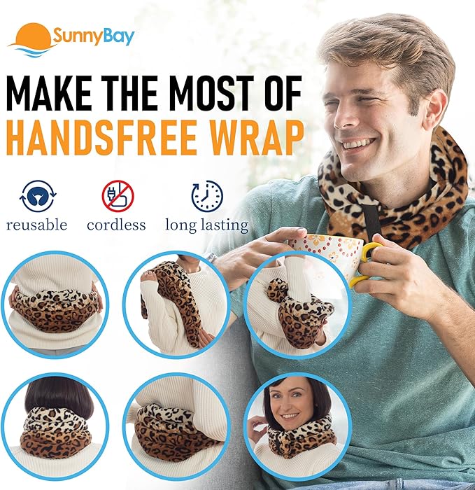 SunnyBay Microwave Heating Pad, Microwavable Heated Neck and Shoulder Wrap, Weighted Hands-Free Beanbag Pack with Wide Neck Coverage, 2.5 lbs, 26 Inches Long-Length, Made in USA, Leopard