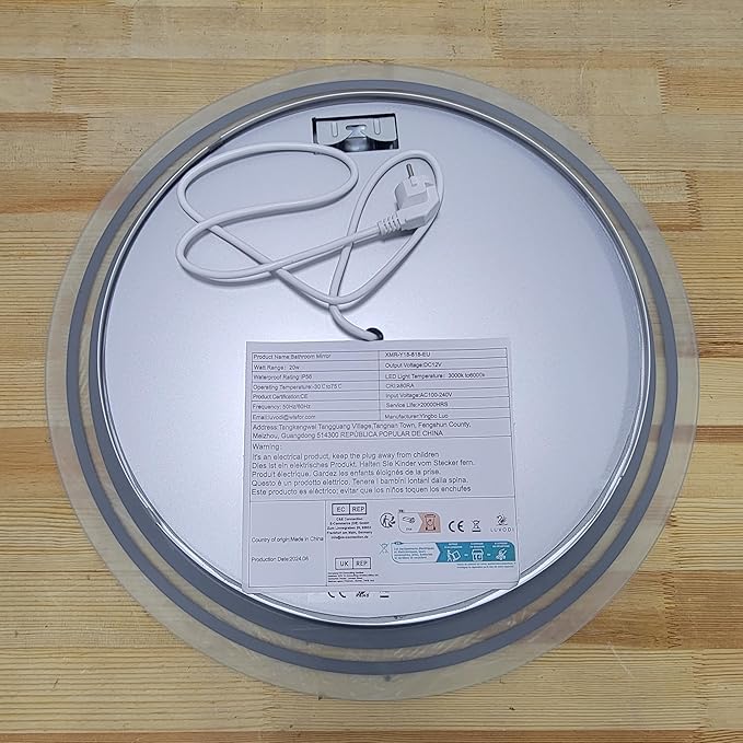 LUVODI Lighted LED Bathroom Mirror: 24”Round Wall Mounted Large Lighted Makeup Mirror with Bright Back Lit - Illuminated Dimmable 3 Colors Vanity Mirrors with Demister Pad Smart Touch Switch