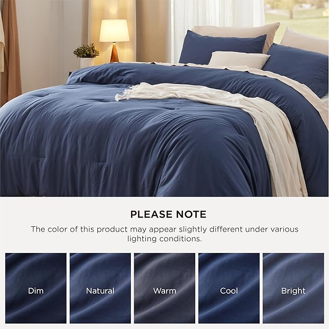 Bedsure King Size Comforter Set, Navy Soft Prewashed Bedding for All Seasons, 3 Pieces GentleSoft™ Warm Down Alternative Bed Set, 1 Lightweight Comforter (104"x90") and 2 Pillowcases (20"x36")