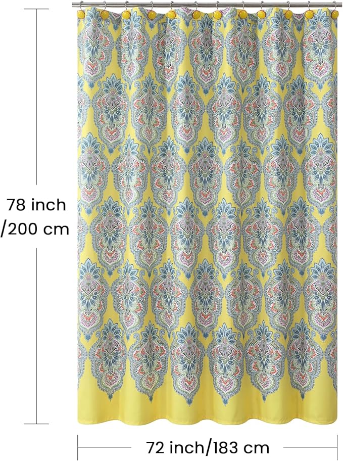 Long Shower Curtain 78 Inches, Water Repellent Fabric with Vibrant Brazilian Medallion Print, 12 Metal Grommets & Weighted Hem, 72x78 Inches