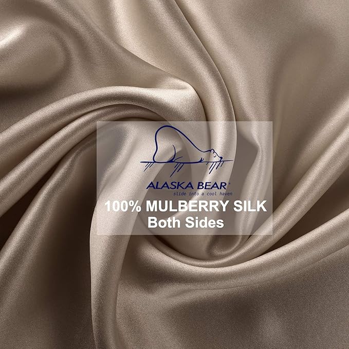 ALASKA BEAR Natural Silk Pillowcase, Hypoallergenic, 19 Momme, 600 Thread Count 100 Percent Mulberry Silk, King (1pc, Taupe Tan)