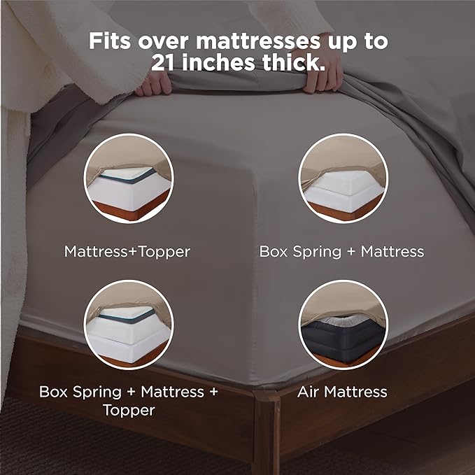 Bedsure Deep Pocket King Sheet Set - Fits Mattresses Up to 21 Inches Thick - 4 Piece GentleSoft Bed Sheets, Moisture Wicking, Soft & Cooling Bedsheet & Pillowcases, Easy & Secure Fit, Taupe