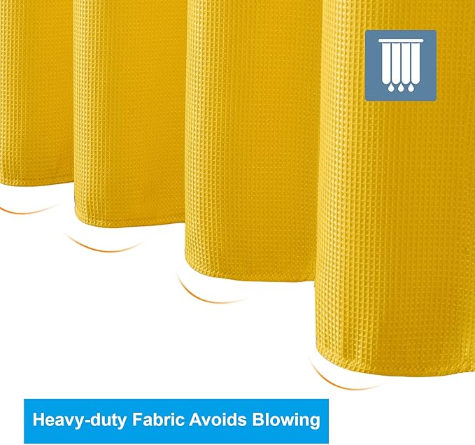 AmazerBath Waffle Shower Curtain, Bright Yellow Shower Curtain Fabric with Waffle Weave, Heavy Duty 240GSM, Hotel Quality Bathroom Shower Curtains, 72 x 72 Inches