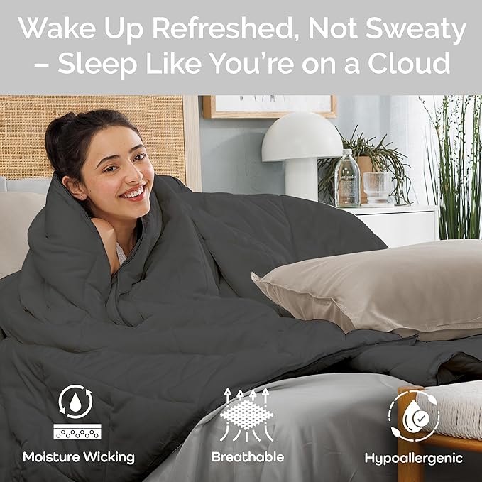 100% Viscose Derived from Bamboo Comforter, Cooling Comforter, Duvet Insert, Breathable, Extra Fluffy, Lightweight Comforters, Charcoal - King Size