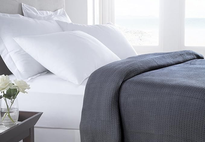HILLFAIR 100% Soft Premium Combed Cotton Thermal Blanket– Queen Bed Blankets– Soft Cozy Warm Bed Throw Blanket– All Season Grey Queen Cotton Blankets