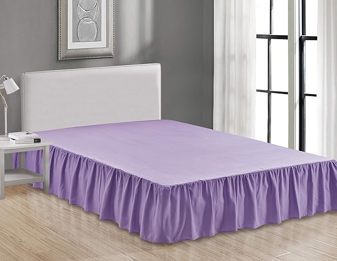 Sheets & Beyond Wrap Around Solid Microfiber Luxury Hotel Quality Fabric Bedroom Gathered Ruffled Bedding Bed Skirt 14 Inch Drop (Twin, Lavender)