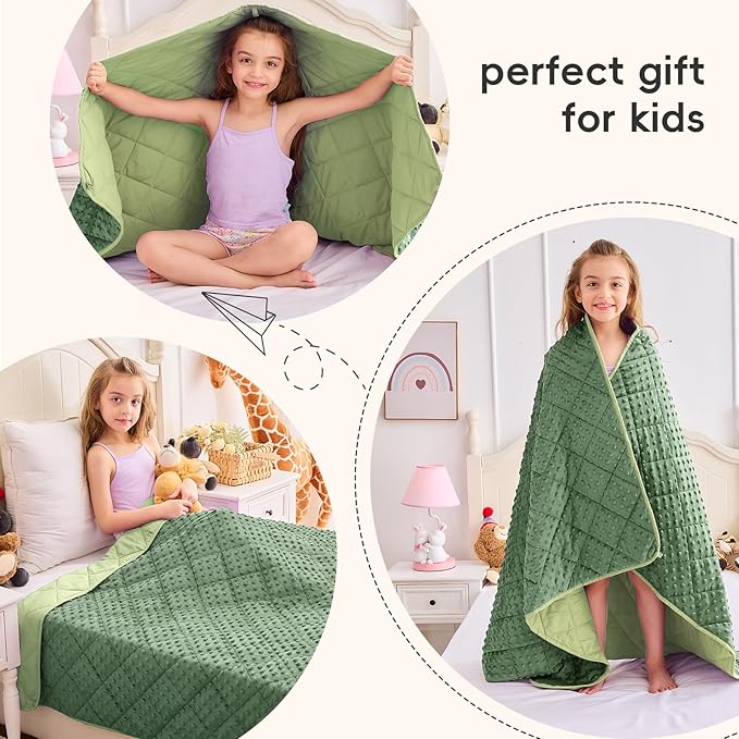 yescool Weighted Blanket 7 Pounds Moss Green Twin Size Cooling Weighted Throw Blanket, Minky Heavy Blankets Warm Weighted Comforter, Big Washable Thick Blankets Gift for 60-90lbs, 40 * 60in