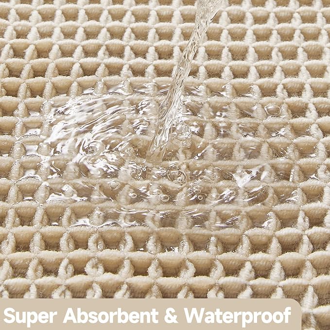 Pale Beige Bathroom Rug, Waffle Bath Mat Non Slip Washable Super Absorbent Quick Dry Boho Farmhouse Bathroom Decor, 24''x16'' Pale Beige