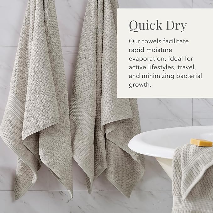 NY Loft 100% Cotton Bath Towel 4 Pack | Super Soft & Absorbent Quick-Dry Bath Towels 30" x 52" |Textured and Durable Cotton | Trinity Collection (4 Pack Bath Towel, Quiet Grey)