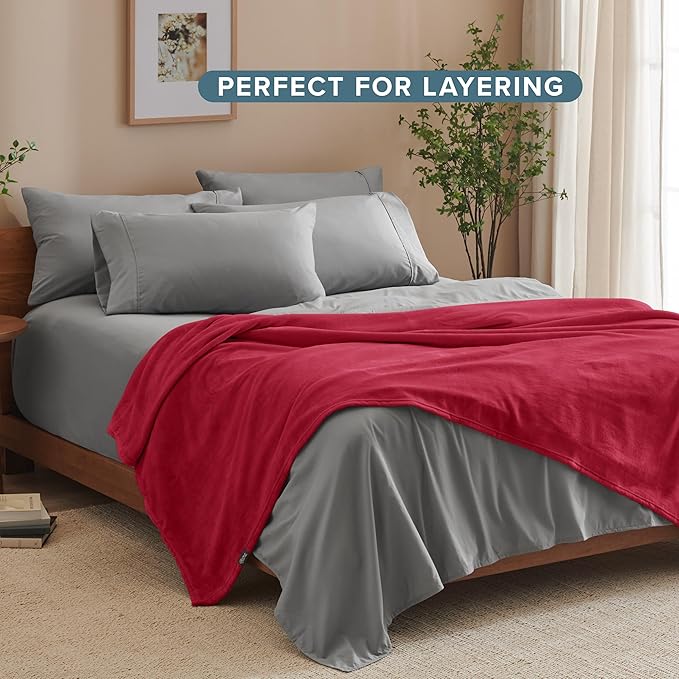 Bare Home Fleece Blanket - Twin/Twin Extra Long - Ultra-Soft Lightweight for Bed, Sofa, and Couch - Luxury Microplush - Cozy Warm Blanket (Twin/Twin XL, Red)