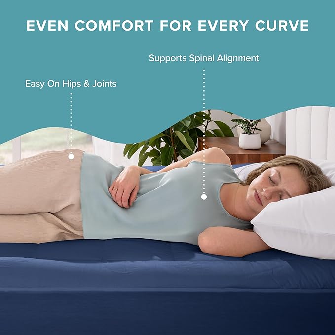 Bare Home Mattress Topper Cotton Top - Twin Extra Long - Plush Topper for Mattress - College Dorm Room Essentials - Cooling Breathable Air Flow - 8" to 21" Deep Pocket - Soft Pad (Twin XL, Dark Blue)