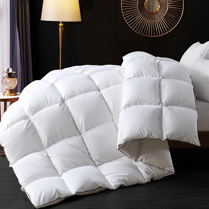 Ubauba Goose Feather Down Fiber Comforter Twin Size - 100% Cotton White Fluffy Duvet Insert - Hotel Luxury Bedding Comforter All Season Medium Warmth 68 x 90 Inch