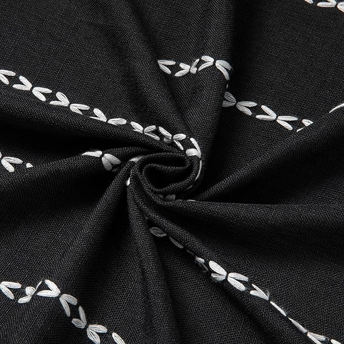 MitoVilla Boho Long Shower Curtain 72 x 78, Black Farmhouse 78 inch Long Polyester Linen Fabric Shower Curtains with Tassel for Chic Cottagecore French Rustic Bathroom Decor