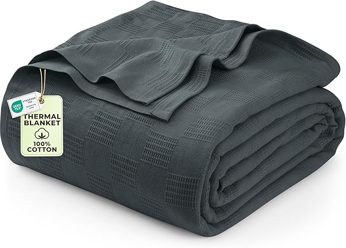 Utopia Bedding Smoke Gray 100% Cotton Blanket [Full Size - 90x84 Inch] 350GSM Lightweight, Soft and Breathable Thermal Blanket for All Seasons