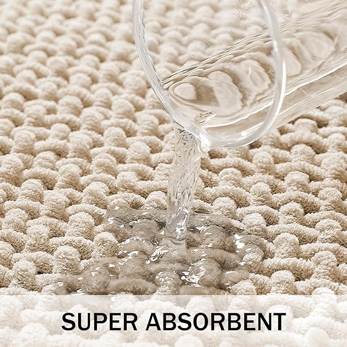 Bathroom Rugs Non Slip Washable, Super Absorbent Thin Bath Mat for Small Quick Dry Low Pile Bathroom Rug,(Khaki, 32″x20″)