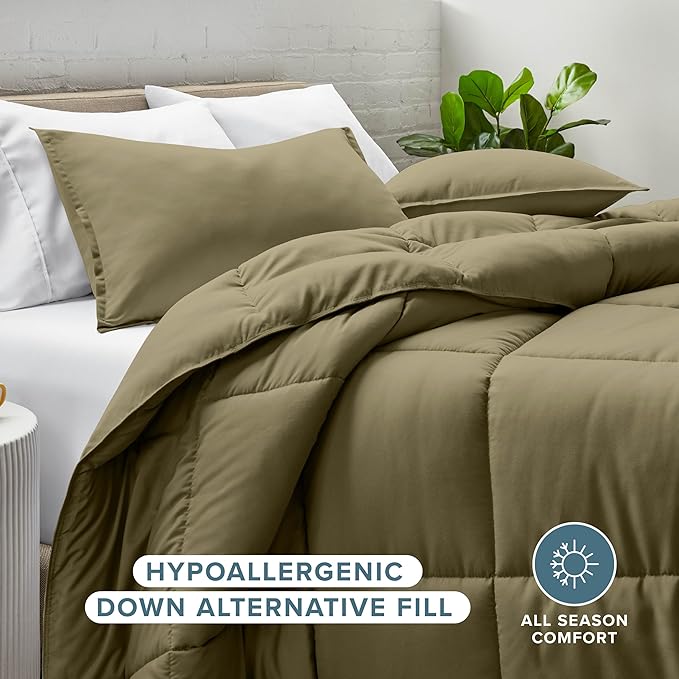 Bare Home Comforter Set - Oversized Queen Size - Ultra-Soft - Goose Down Alternative - Premium 1800 Series - All Season Warmth (Oversized Queen, Olive)