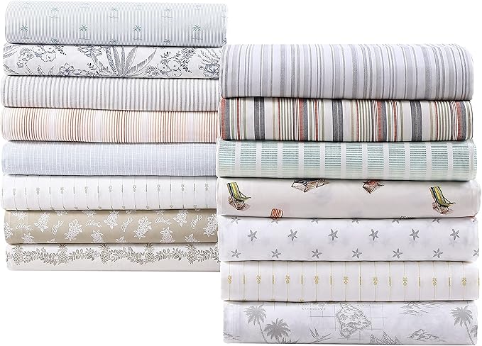 Tommy Bahama - King Sheets, Cotton Percale Bedding Set, Crisp & Cool, Stylish Bedding Set (Kaw Palms Blue, King)