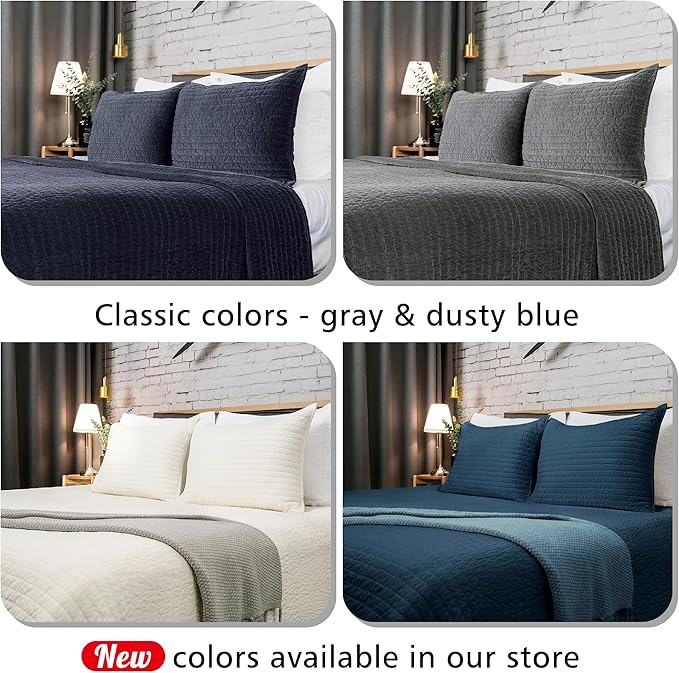 ELEGANT LIFE HOME Velvet Quilt Oversized King Reversible Royal Cotton Velvet Pic-Stitch Bedding Quilt - King Size - 108'' x 92'', Grey