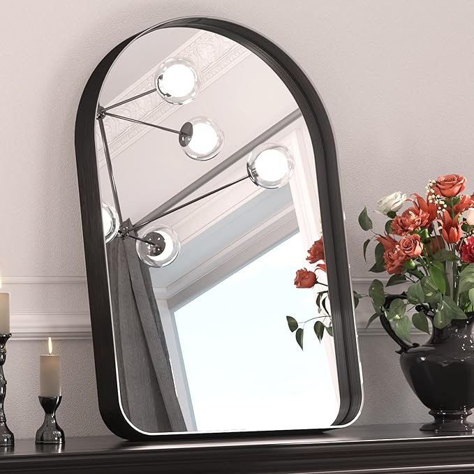 TETOTE Black Arched Mirror for Vanity,20 x 30 Wall Mounted Bathroom Mirror,Matte Black Metal Framed Farmhouse Mirrors for Makeup,Shatterproof Mirror for Entryway,Living Room,Fireplace