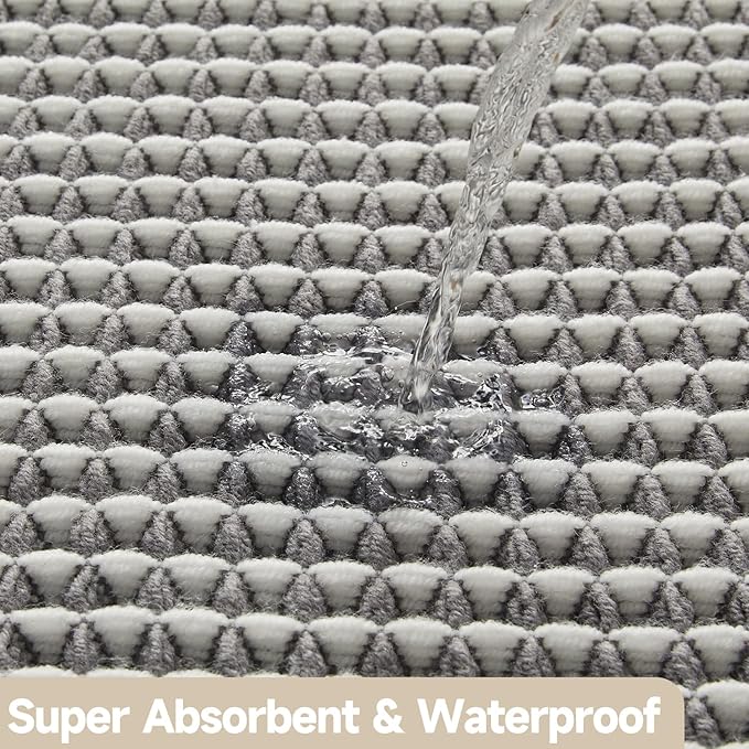 Waffle Bath Mat, Boho Bathroom Rugs Non Slip Washable Super Absorbent Quick Dry Bath Mat Farmhouse Bathroom Decor, 48"x24" Grey and White