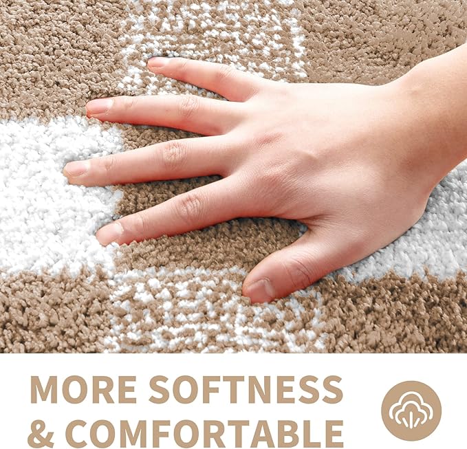 CozeCube Bath mats for Bathroom Non Slip, Fluffy Absorbent Microfiber Bath mat Washable, Aesthetic Bathroom Rugs, Small Beige Checkered Bath mat, Beige, 24" x 16"