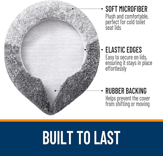 OLANLY Soft Microfiber Bathroom Toilet Lid Cover, Machine Washable Seat Covers, 17.5x15, Stays in Place Rubber Backing, Fits Most Round, Elongated and Oblong Lids, Accessories Decor, Gray