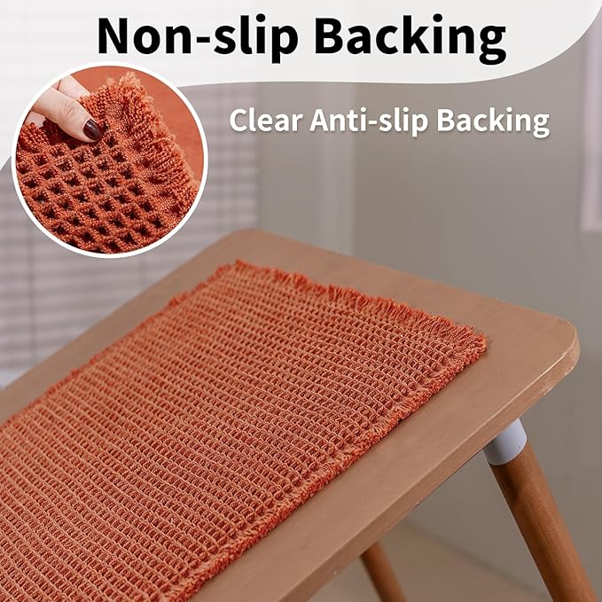 Waffle Bath Mat - Boho Bathroom Rugs Non Slip Washable, Super Absorbent & Quick Dry, Soft Bath Mat Farmhouse Bathroom Decor, 24'' x 36'', Dirty Orange