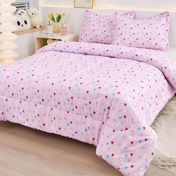 Viviland Kids Twin Bedding Sets for Girls, Soft Microfiber Twin Comforter Sets, Purple Heart