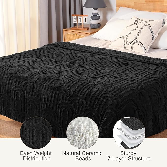 Sherpa Fleece Adult Weighted Blanket Great for Sleep, 20 lbs Dual Sided Soft Fuzzy Heavy Blankets for Couch Bed Sofa, Cozy Warm Fluffy Arched Jacquard Throw for Winter (Black, 60" x 80", 20 Pounds)