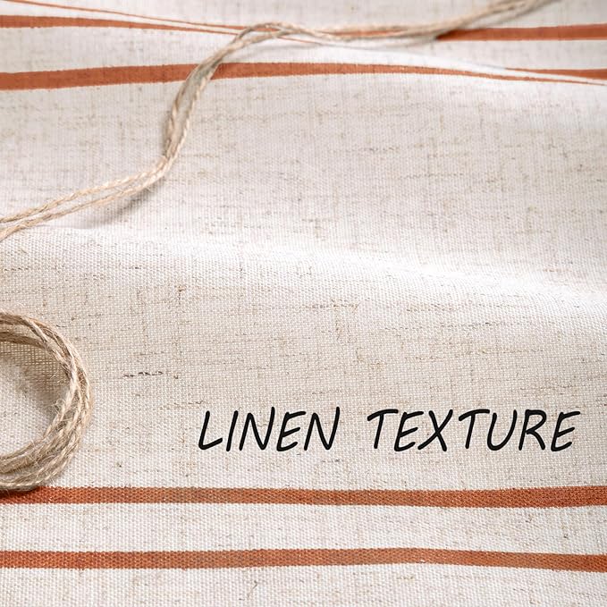 Awellife Farmhouse Shower Curtains for Bathroom,Boho Orange Flax Texture Striped Shower Curtain Shower Curtain with Tassels Rustic Neutral 72x72