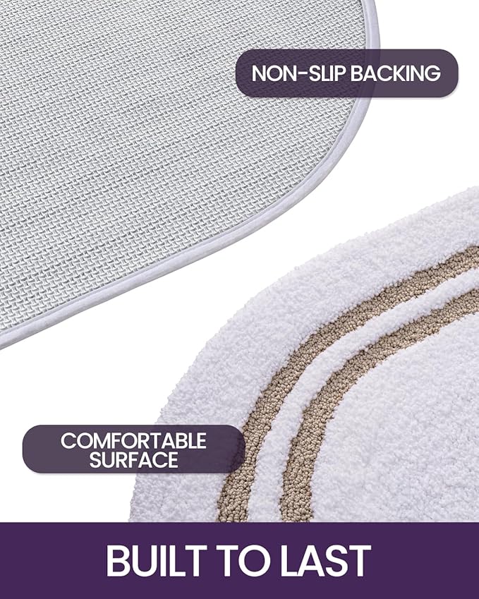 DEXI Oval Bath Mats for Bathroom, 24x43 Absorbent Bath Mat, Washable Microfiber Bathroom Rug with Non Slip Backing for Shower Floor, Beige