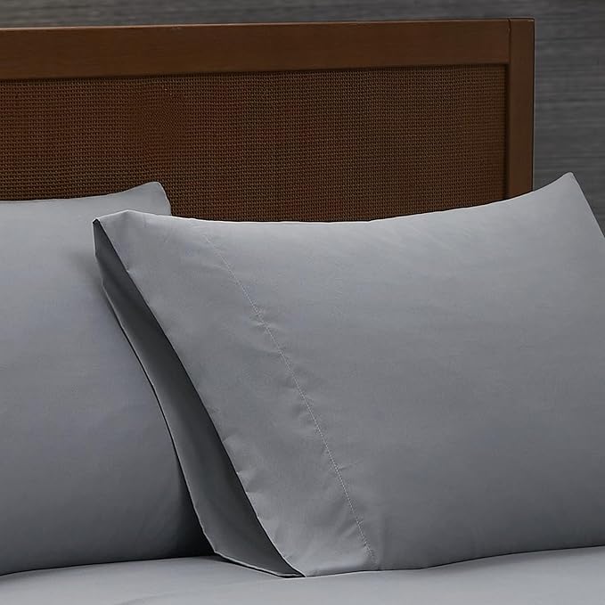 London Fog Garment Washed Solid Sheet Set Grey Microfiber 5-Piece Split King Sheet Set, Solid Themed, Deep Pocket, Adult and Teen, Oeko-TEX Certified