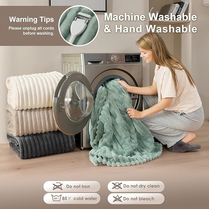 Hansleep Heated Blanket King Size Electric Throw Dual Control, Heating Blanket with 9 Heating Levels and 10-Hour Timer Auto Shut Off, Washable Soft Warm Winter Blanket, 90 x 100 Inches, Green