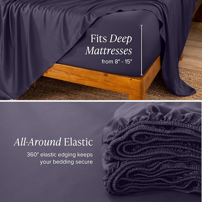 Bare Home 100% Rayon Made from Bamboo Queen Sheet Set - 4 Piece Bedding Set - Deep Pockets - Breathable - Easy Fit - Bedding Sheets & Pillowcases (Queen, Dusty Purple)
