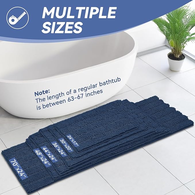 Bcoimo 36"×24" Chenille Bath Mat – Non-Slip with Backing Bath Rug Ultra-Absorbent and Machine Washable Bathroom Mat Quick-Dry Design. Ideal for Bathroom and Tub Areas