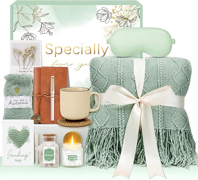 Get Well Gifts for Women Self Care Gift Basket - Birthday Gifts for Women Spa Care Package - Sympathy Inspirational Thinking of You Gift Set for Her Mom Sister Friend Wife Girlfriend (Green)