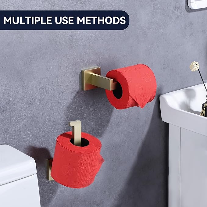 LANC Gold Toilet Paper Holder, Brushed Gold Toilet Paper Roll Holder Wall Mounted for Bathroom Kitchen RV Modern Toilet Tissue Holder Dispenser Rustproof SUS304 Stainless Steel Right, A8807BG