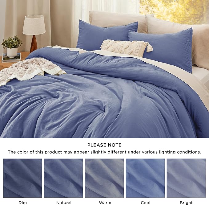 Bedsure Queen Size Comforter Set, Blue Soft Prewashed Bedding for All Seasons, 3 Pieces GentleSoft™ Warm Down Alternative Bed Set, 1 Lightweight Comforter (90"x90") and 2 Pillowcases (20"x26")