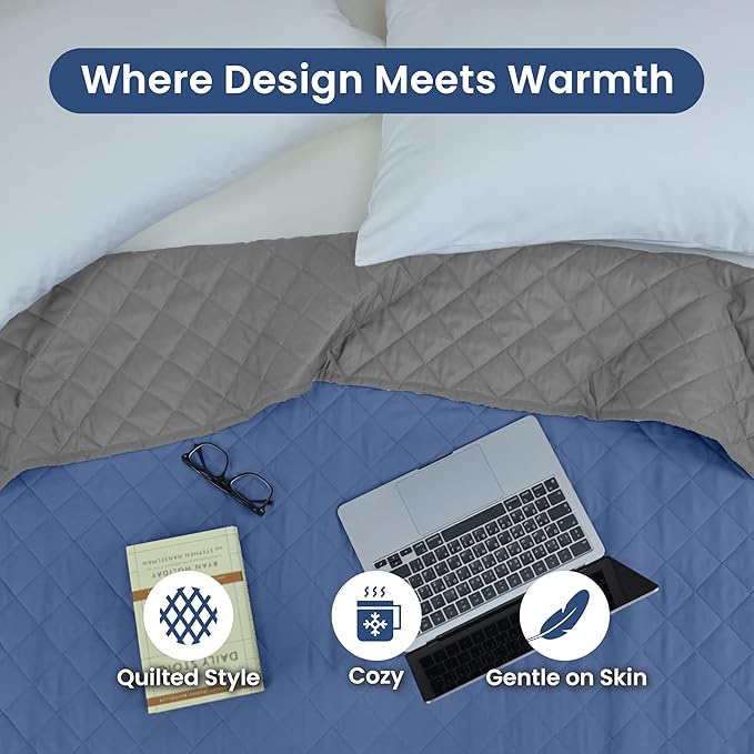 Martex Reversible Coverlet – Twin Bed Quilt – Lightweight Twin Size Bedding – Durable Quilts for Bed – Soft - Easy Care Bedding – Ceil Blue/Gray