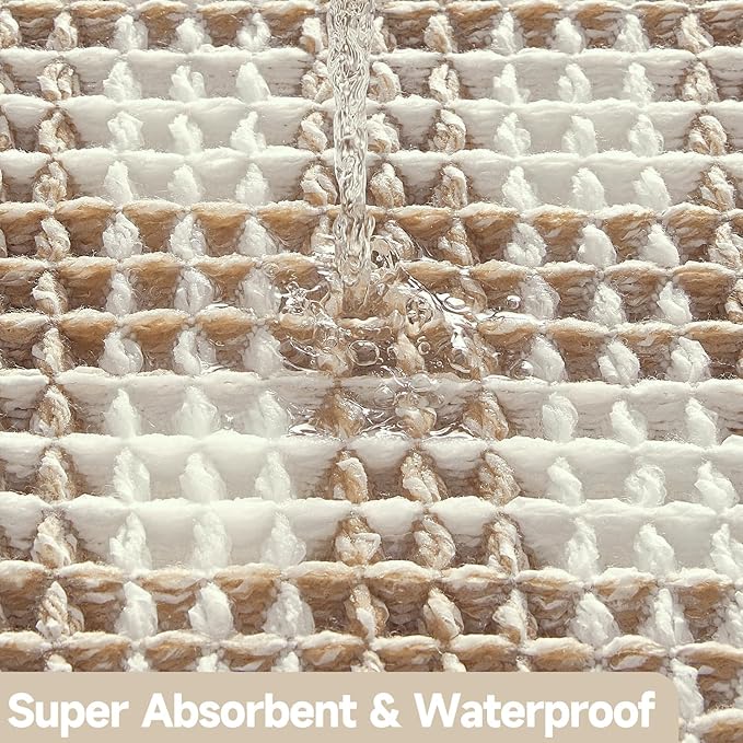 Waffle Runner Rug Bathroom, Long Boho Bathroom Rugs Non Slip Washable Absorbent Checkered Bathroom Mat Quick Dry Farmhouse Bath Mat, 72"x24" Khaki and White