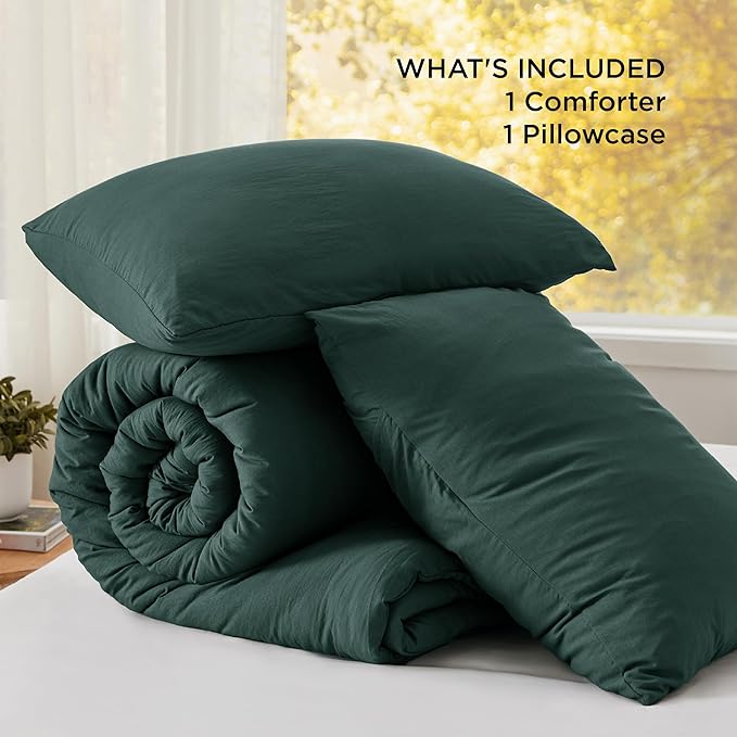 Bedsure Twin/Twin XL Comforter Set, Forest Green Prewashed Bedding for All Seasons, 2 Pieces GentleSoft™ Warm Down Alternative Bed Set, 1 Lightweight Comforter (68"x88") and 1 Pillowcase (20"x26")