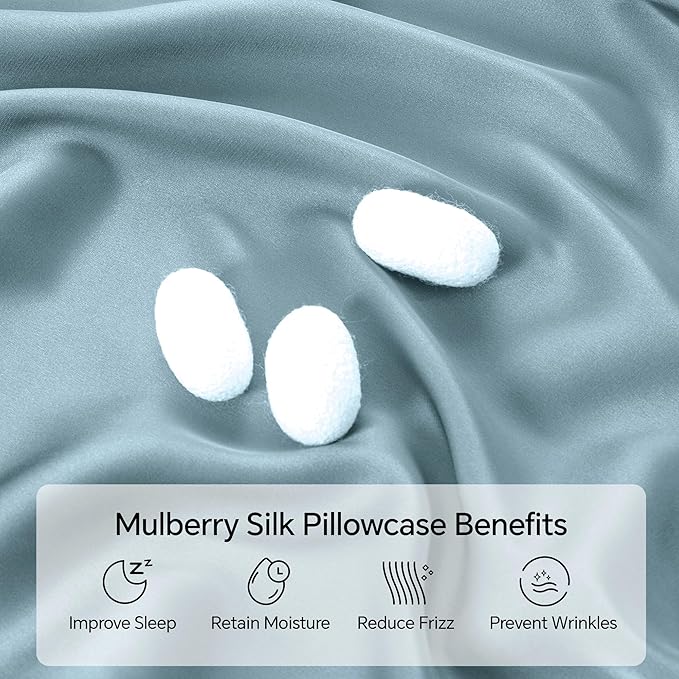 INFIIXSO Mulberry Silk Pillow Case King Size, Silk Pillowcase with Hidden Zipper 20"x36", Extraordinary Smooth and Soft Pillow Cases for Hair and Skin(Airy Blue, 1 Pack)