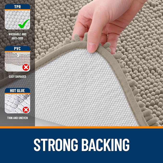 OLANLY Bathroom Rugs 36x24, Extra Soft Absorbent Chenille Bath Rugs, Rubber Backing Quick Dry, Machine Washable Bath Mats for Bathroom Floor, Tub and Shower, Home Decor Accessories, Warm Taupe