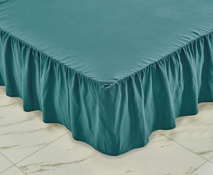 Sheets & Beyond Wrap Around Solid Microfiber Luxury Hotel Quality Fabric Bedroom Gathered Ruffled Bedding Bed Skirt 14 Inch Drop (King, Teal)