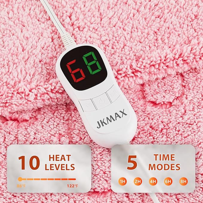 Heated Electric Blanket Queen Size - 84"x90" Flannel Heating Blanket with 10 Heating Levels & 5 Time Settings Over-Heat Protection, Winter Warmer for Adults with ETL Certification（Pink）