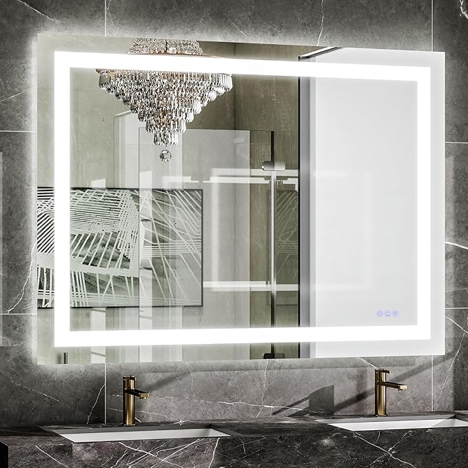 VooBang LED Bathroom Mirror 26 x 38 inches - 3 Adjustable Lighting Modes Lighted Smart Bathroom Vanity Mirror, Anti-Fog, Memory Function, Tempered Glass, Wall Mounted Horizontally Vertically