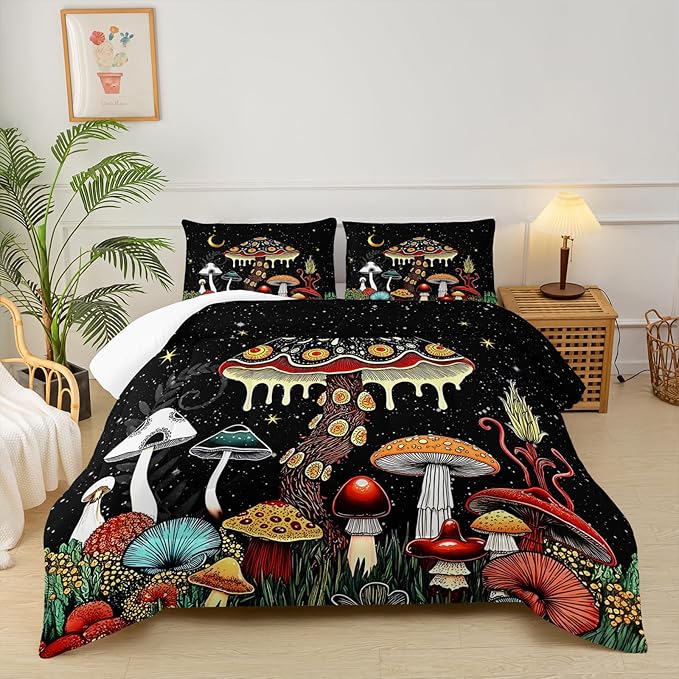 Mushroom Comforter King Bed Set，King Size Mushroom Bedding Set，with 1 Comforter with 2 Pillow Case